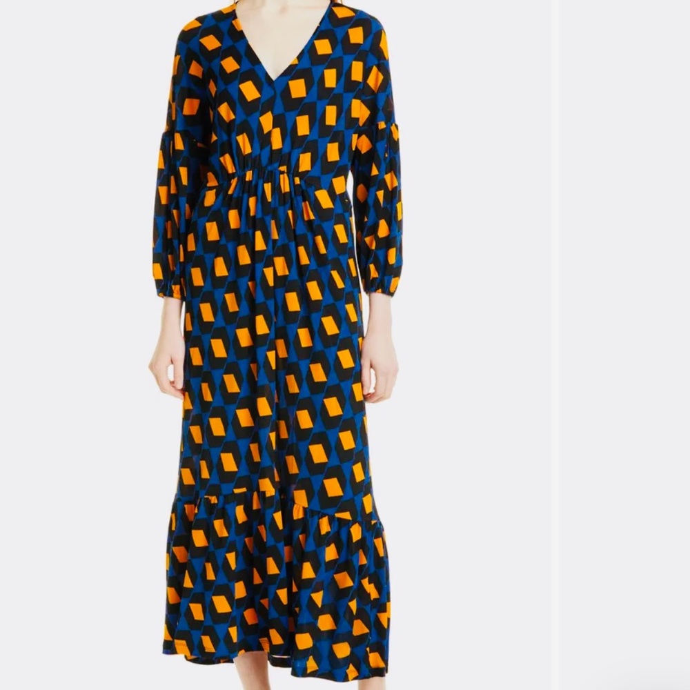 Diane Von Furstenberg (DVF)Ebony Geo Print Long Sleeve Maxi Dress (EUC)Small